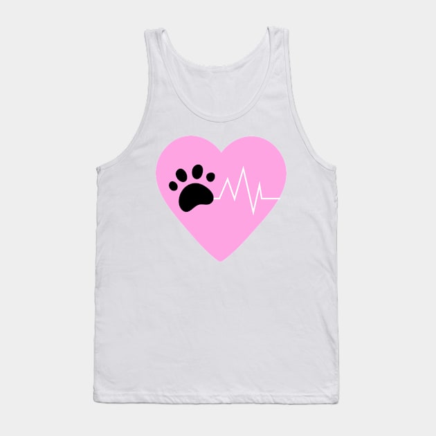 Pink Dog Paw Heartbeat Line Dog Lover Heartbeat Tank Top by olivetees